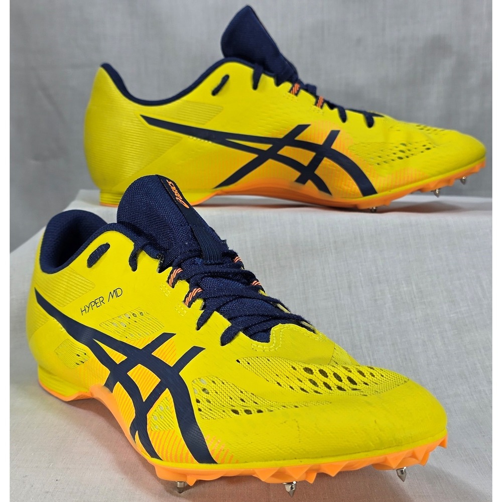 Asics Hyper MD 8 Track Field Spikes Men's 10 Yellow Navy Blue Racing Shoes